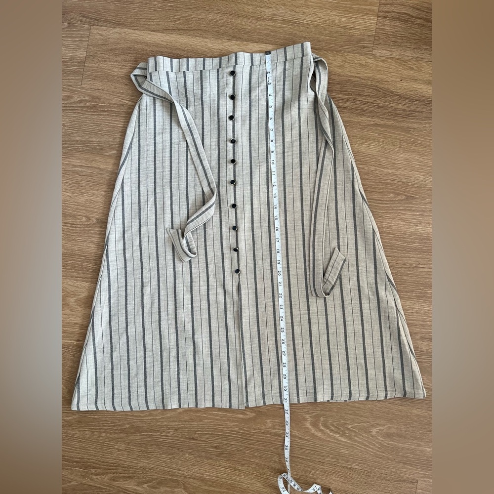 NYCC Beige Striped A-Line Midi Skirt with Tie and button Front - Picture 6 of 7